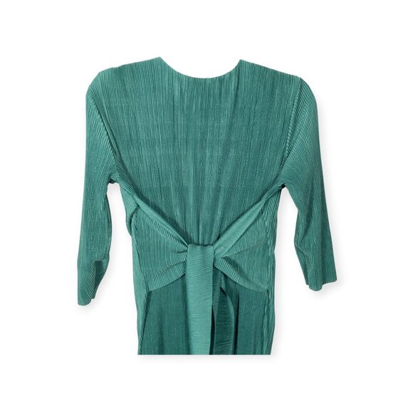 Paper Parachute Long-Sleeve Emerald Green Midi Dress Satin Pleated SZ M Formal - Picture 3 of 10